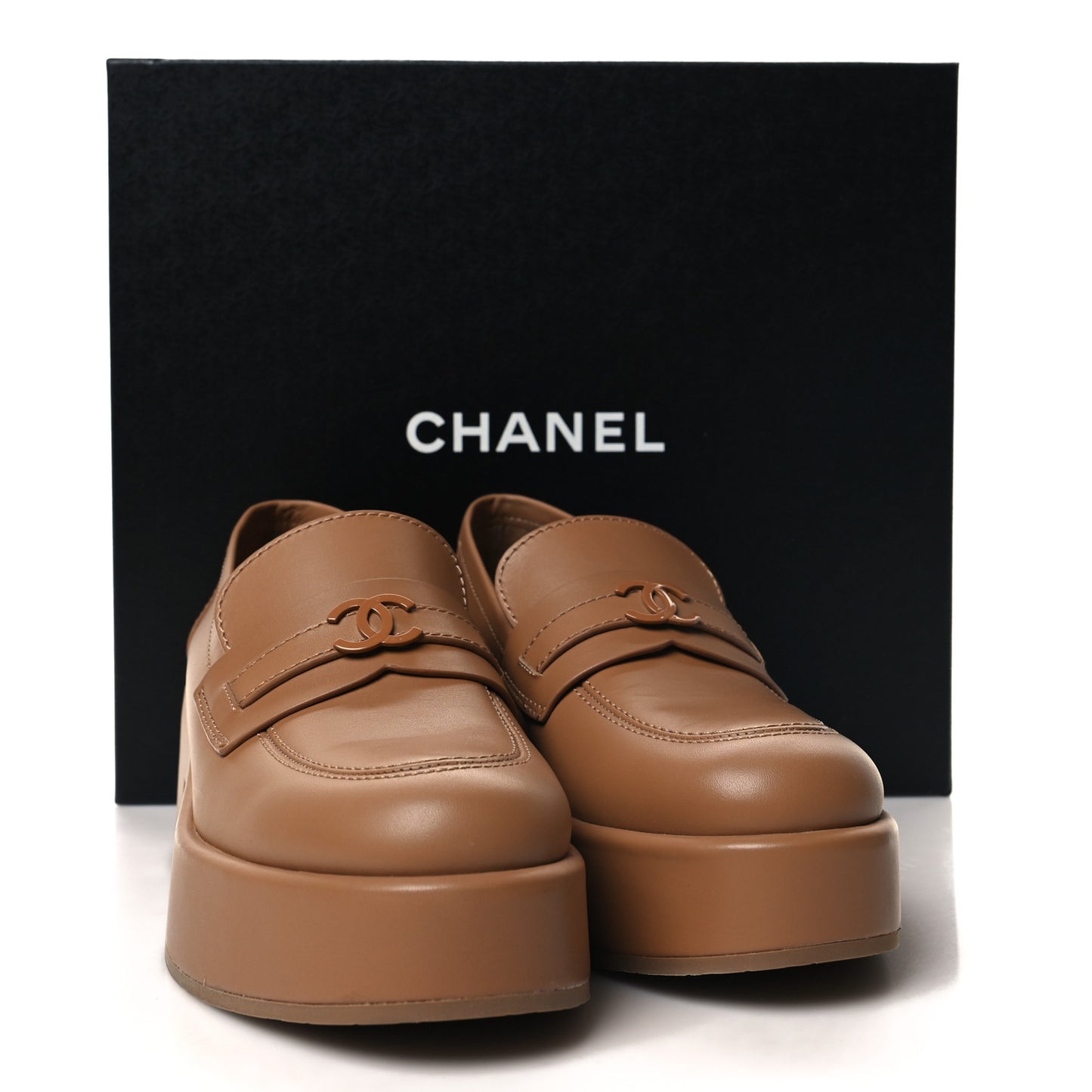 Calfskin CC Platform Loafers 38 Beige