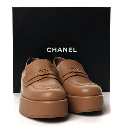 Chanel Calfskin CC Platform Loafers 38 Beige 9 of 9