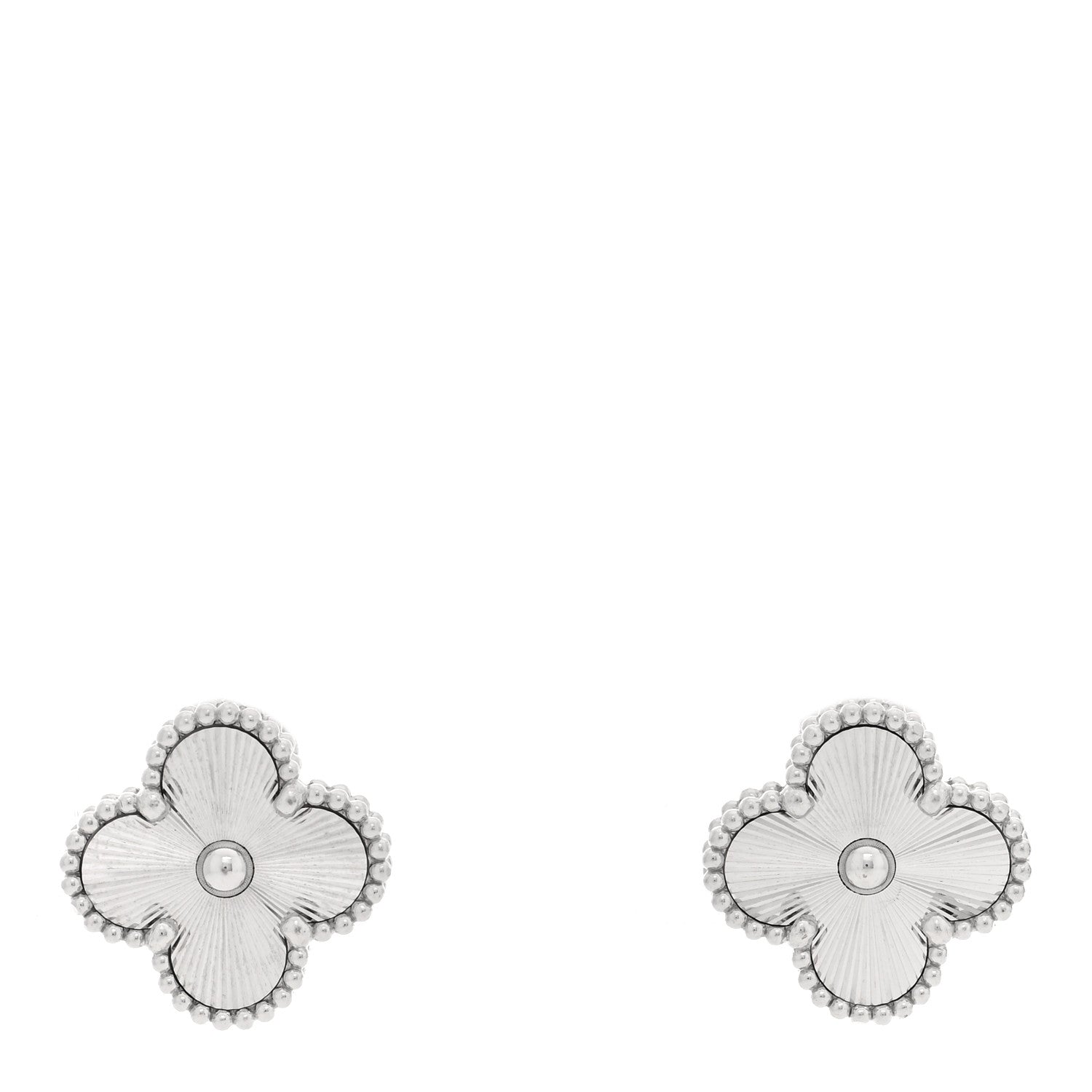 Van Cleef & Arpels 18K White Gold Guilloche Vintage Alhambra Earrings 1 of 5