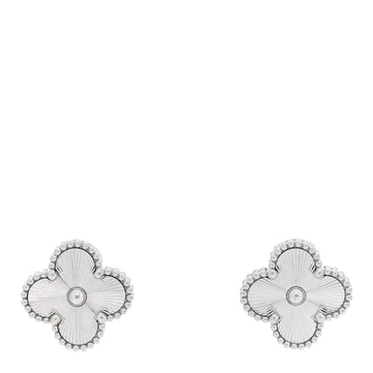 Van Cleef & Arpels 18K White Gold Guilloche Vintage Alhambra Earrings 1 of 5