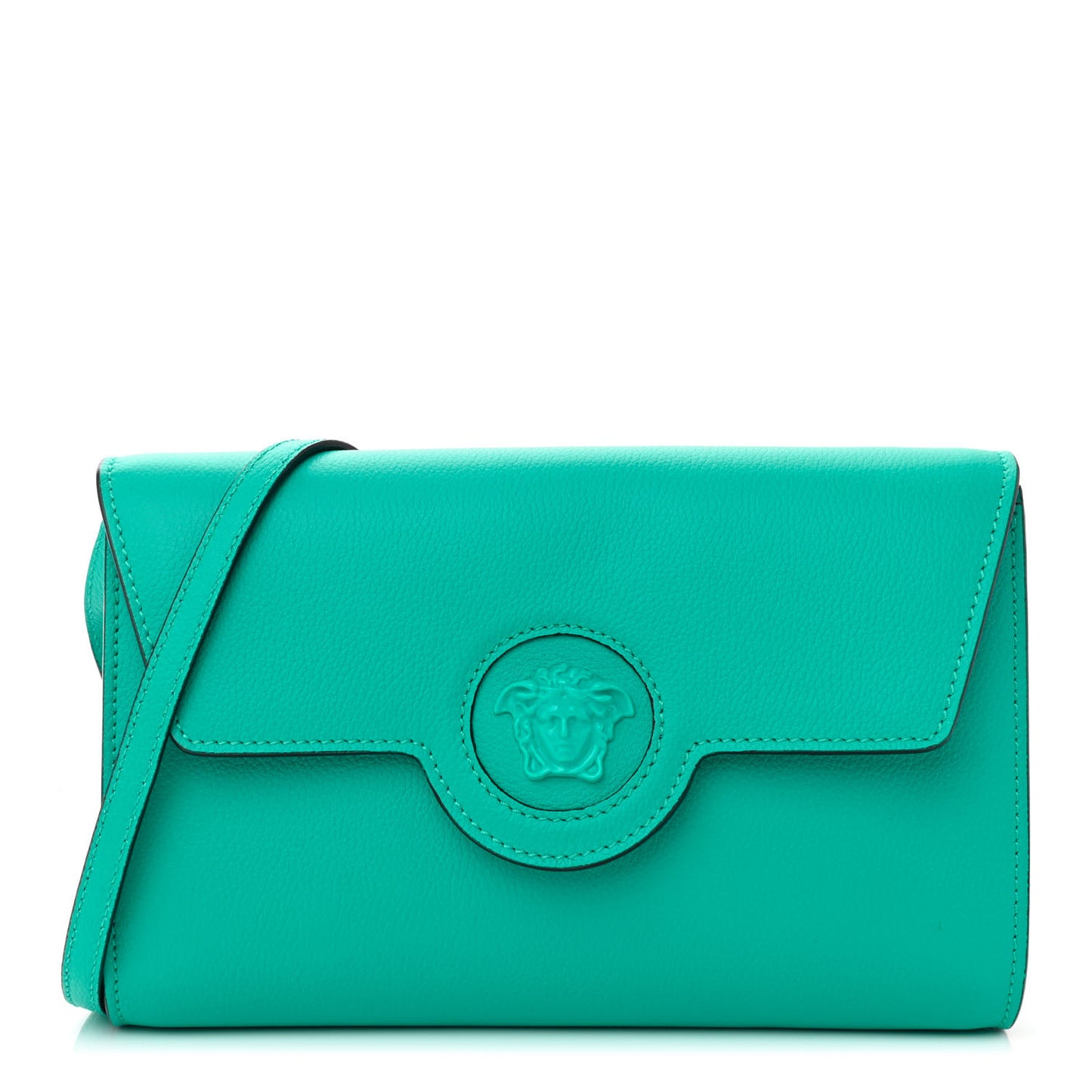 Grained Calfskin La Medusa Crossbody Bag Turquoise
