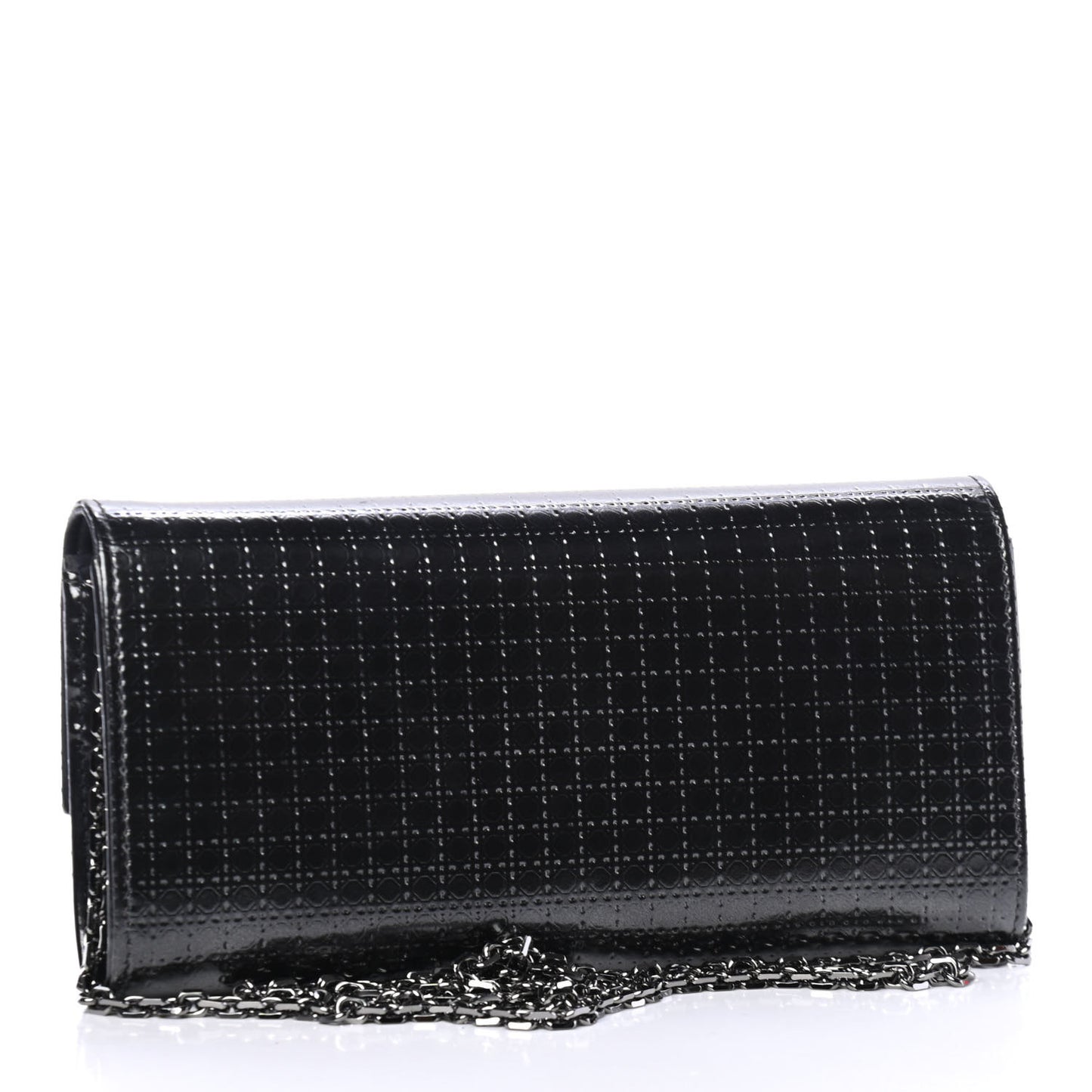 Metallic Patent Micro-Cannage Lady Dior Croisiere Chain Wallet Black