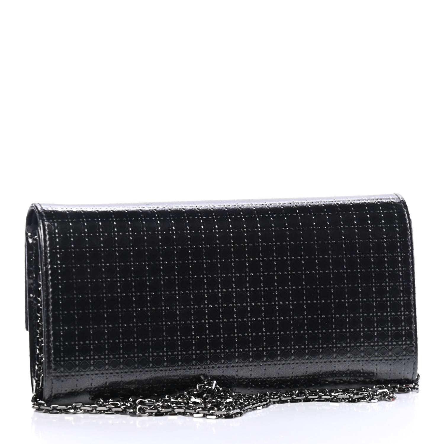 Christian Dior Metallic Patent Micro-Cannage Lady Dior Croisiere Chain Wallet Black 2 of 4