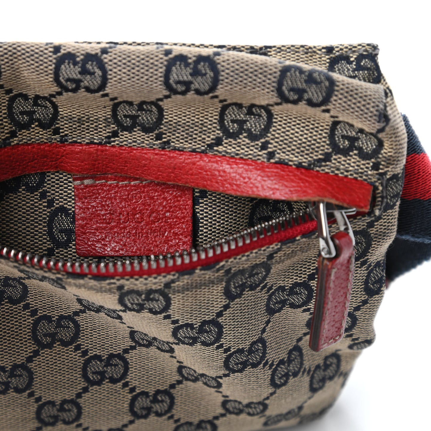 GG Monogram Web Double Pocket Belt Bag Navy Red