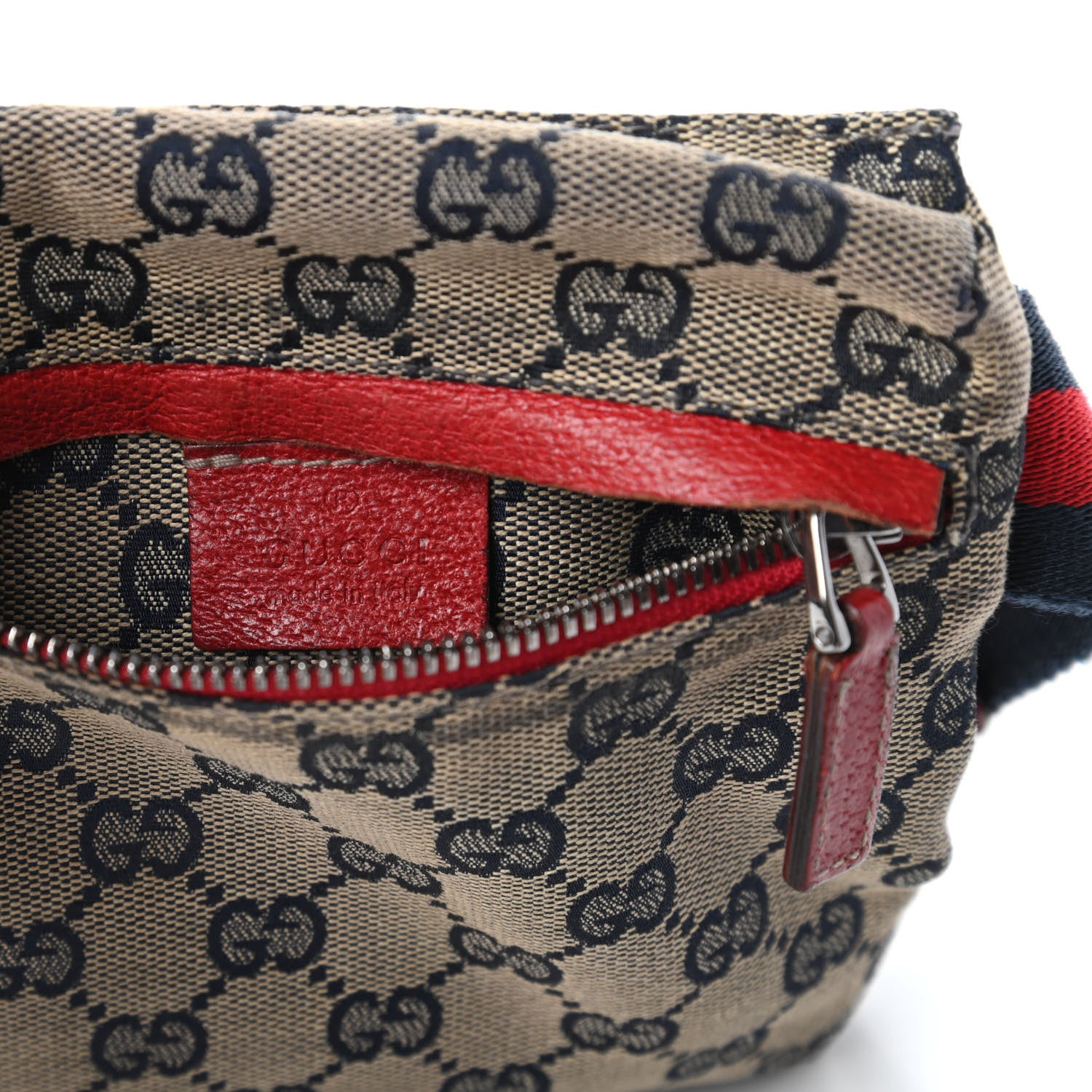 Gucci GG Monogram Web Double Pocket Belt Bag Navy Red 7 of 10