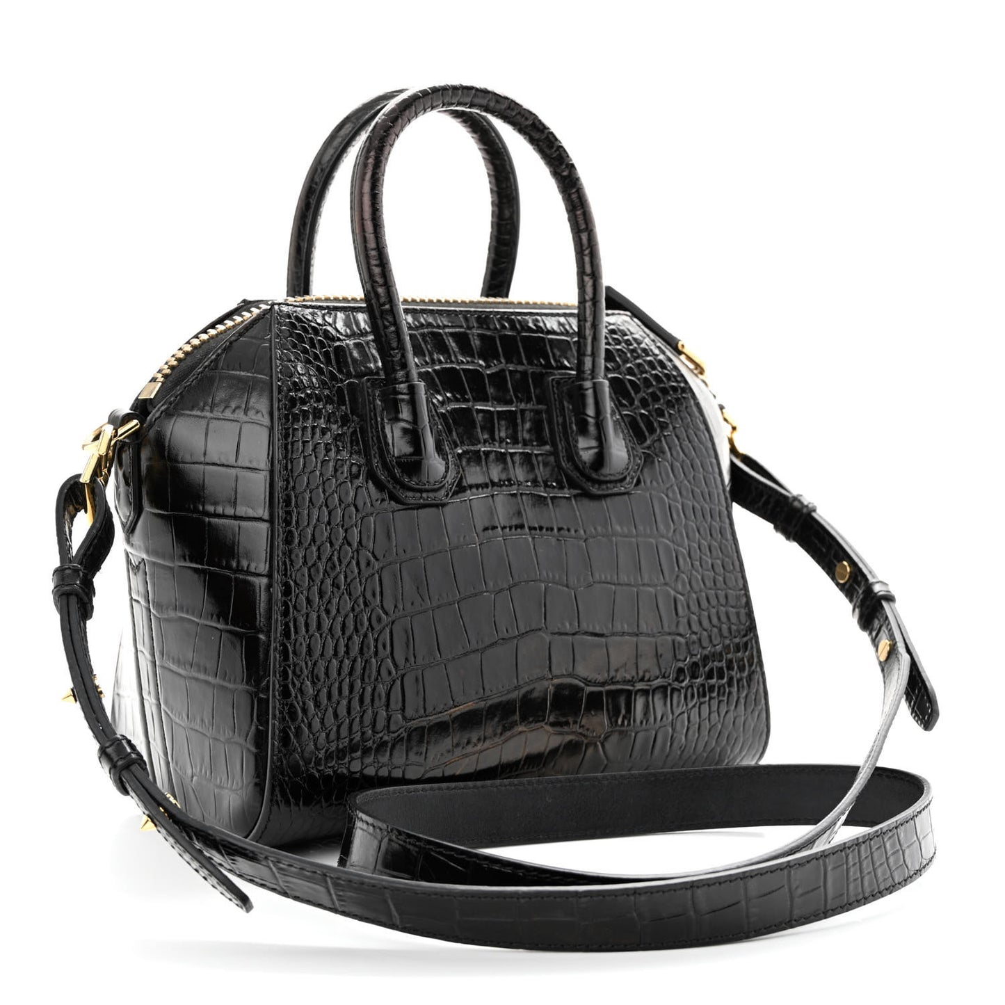 Calfskin Crocodile Embossed Mini Antigona Black