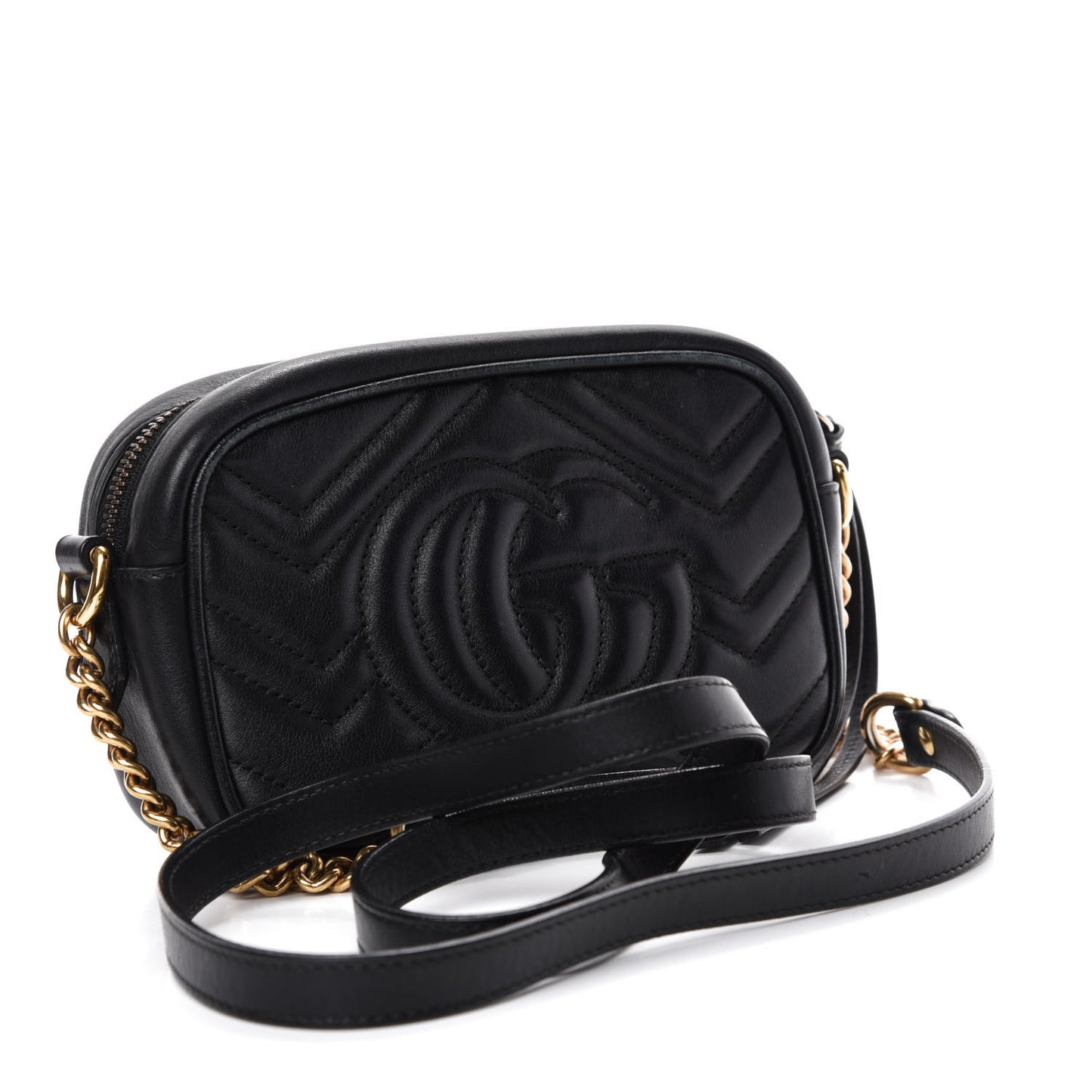 Calfskin Matelasse Mini GG Marmont Chain Shoulder Bag Black