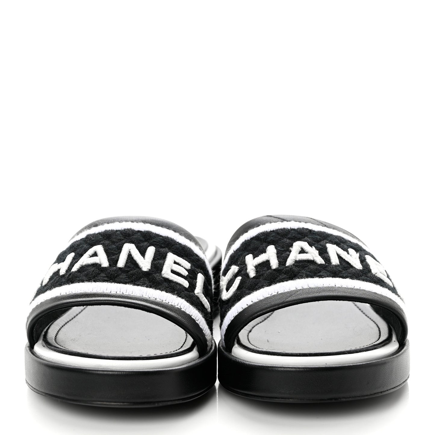 Lambskin Embroidered CC Mule Sandal 37 Black White