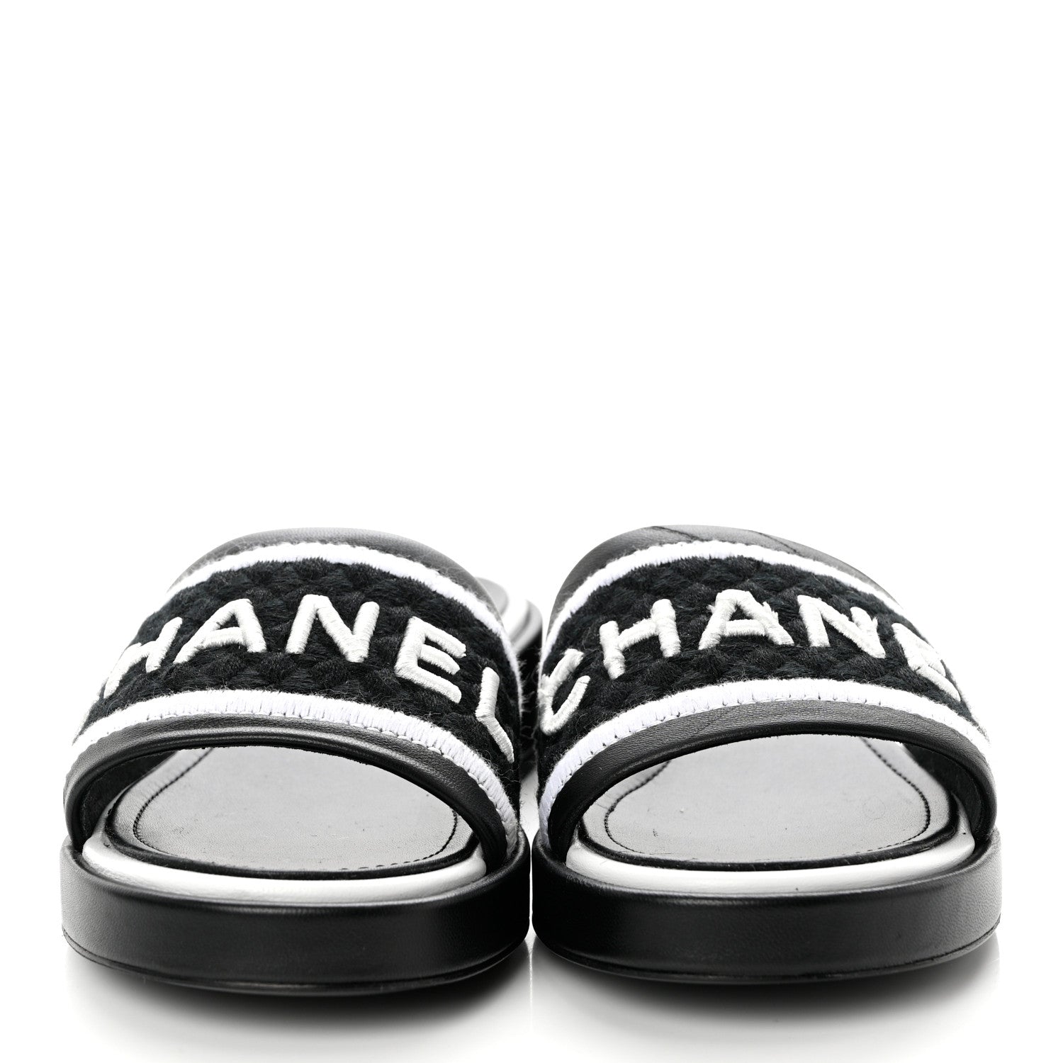 Chanel Lambskin Embroidered CC Mule Sandal 37 Black White 2 of 9
