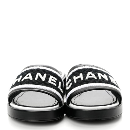 Chanel Lambskin Embroidered CC Mule Sandal 37 Black White 2 of 9