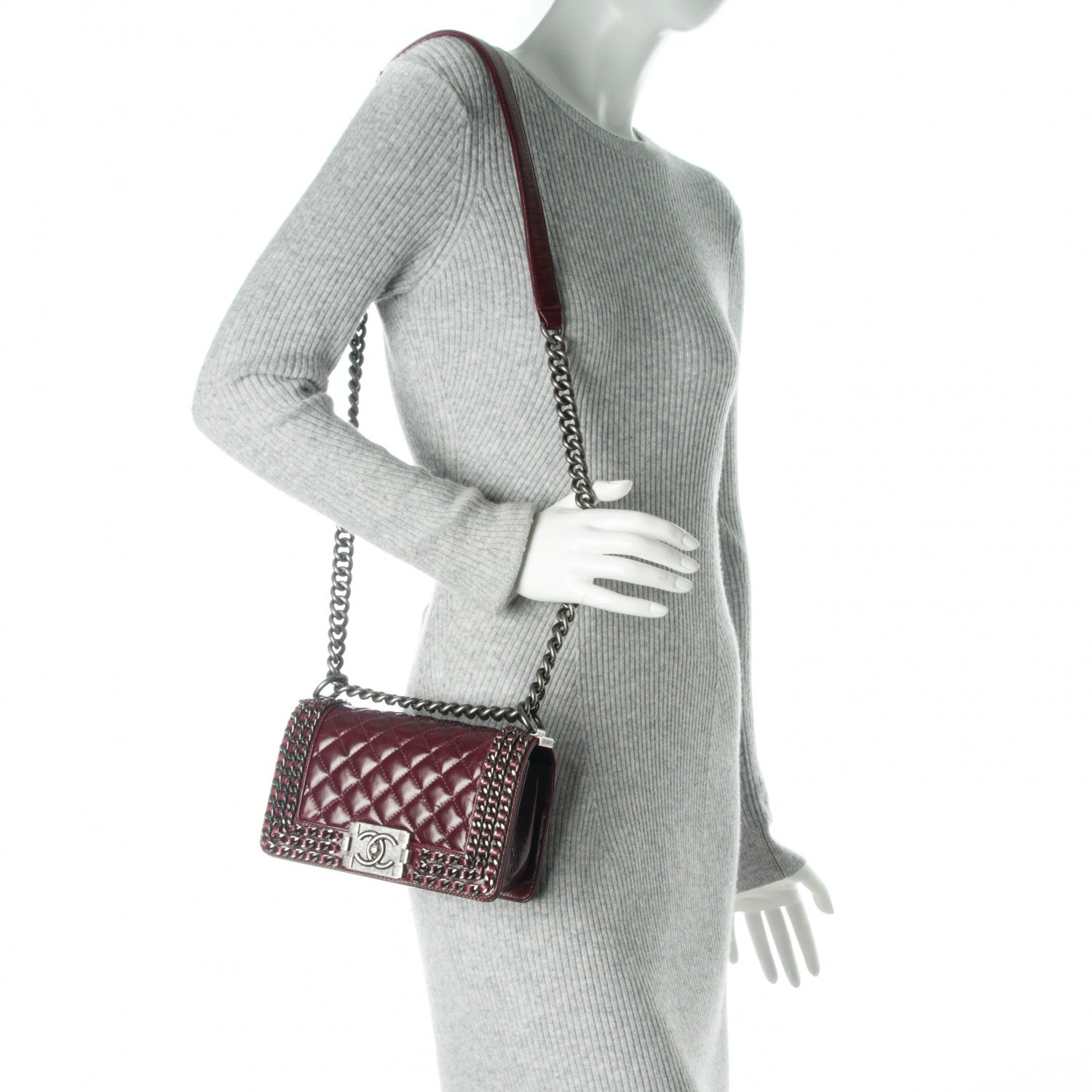 Chanel Glazed Calfskin Quilted Small Boy Chained Flap Burgundy 2 of 7