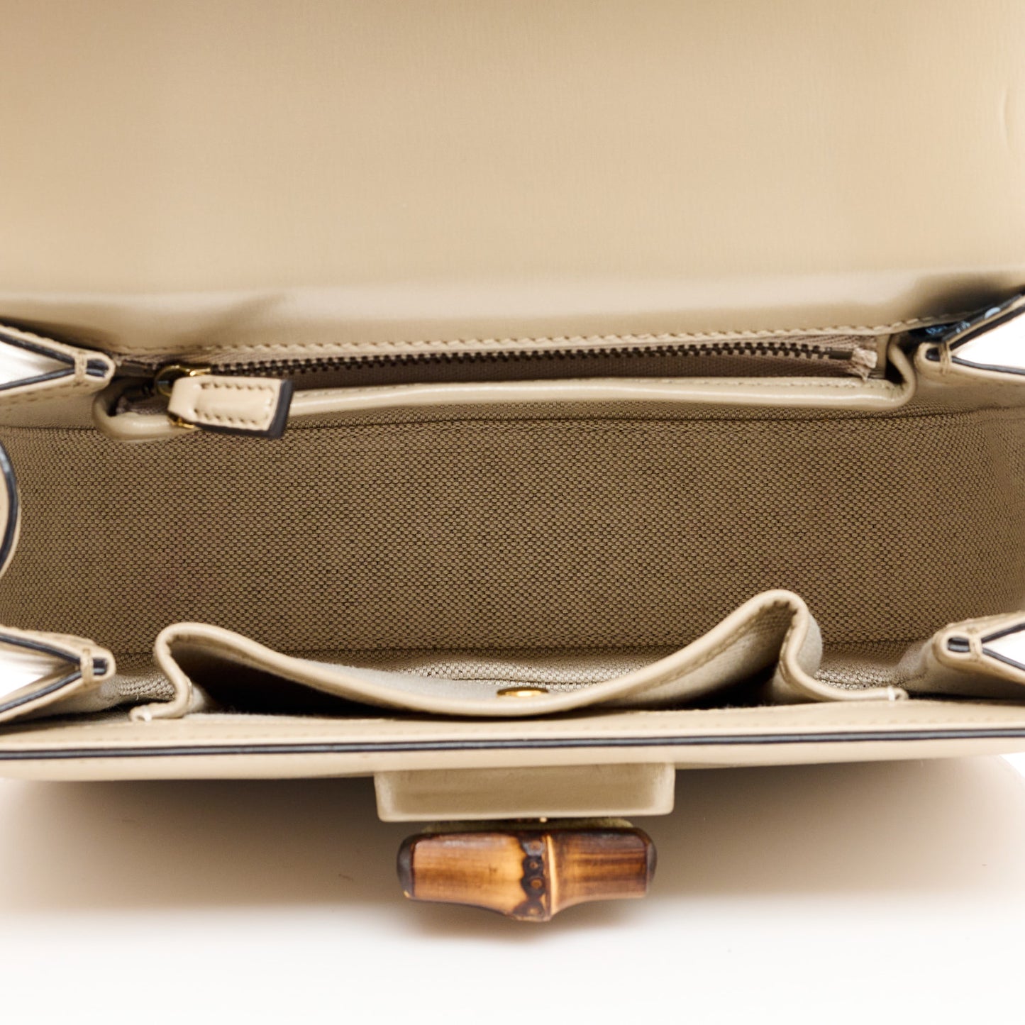 Boarded Dyana Lux Calfskin Web Small Bamboo 1947 Top Handle Bag Oatmeal