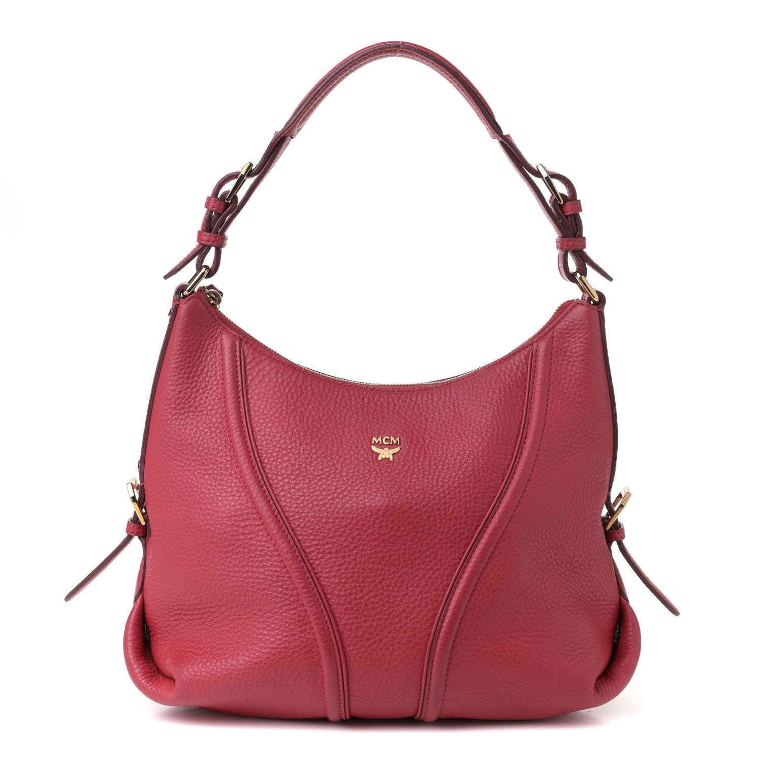 MCM Grained Calfskin Hobo Red 1 of 6
