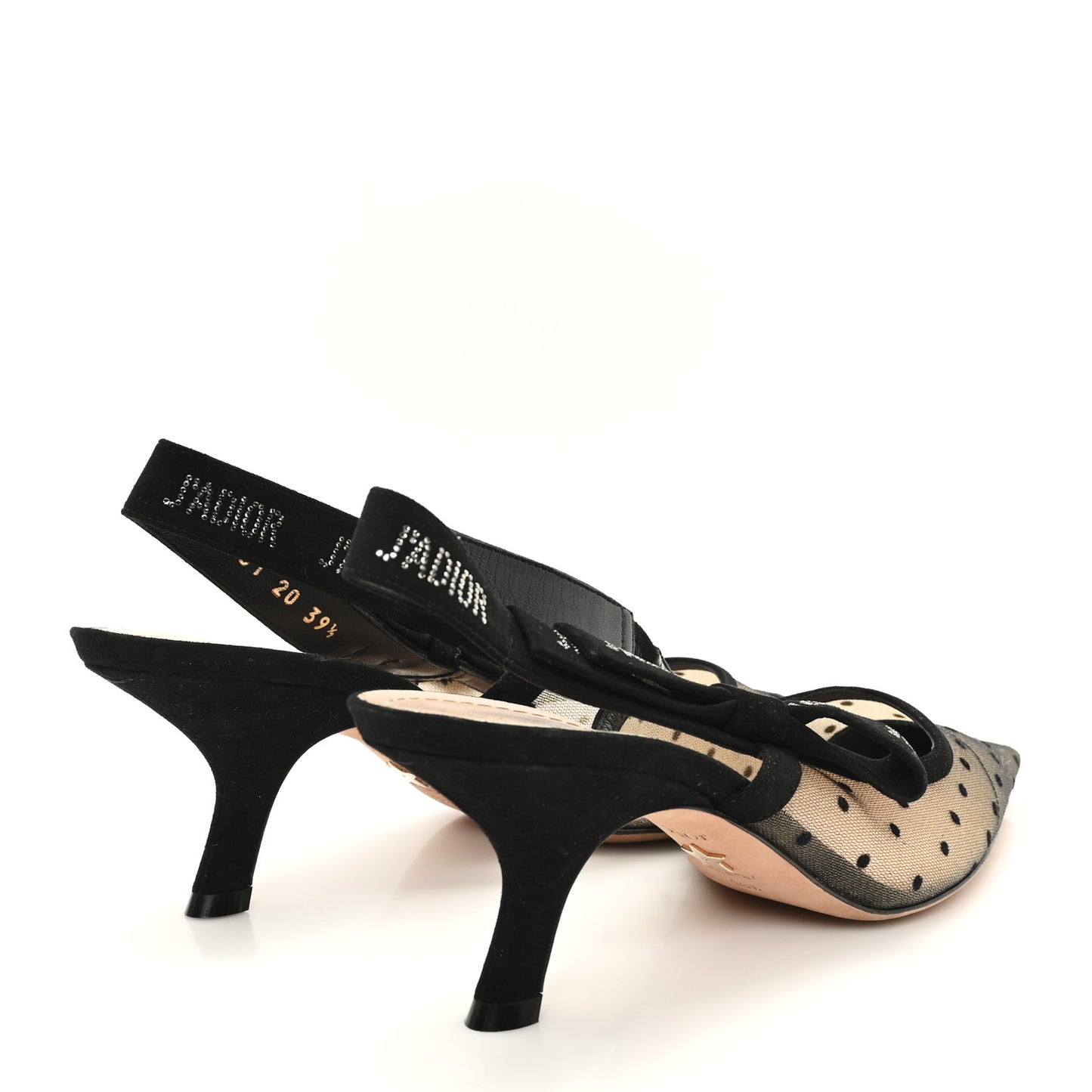 Mesh Plumetis Crystal Suede J'Adior Slingback 65mm Pumps 39.5 Nude Black