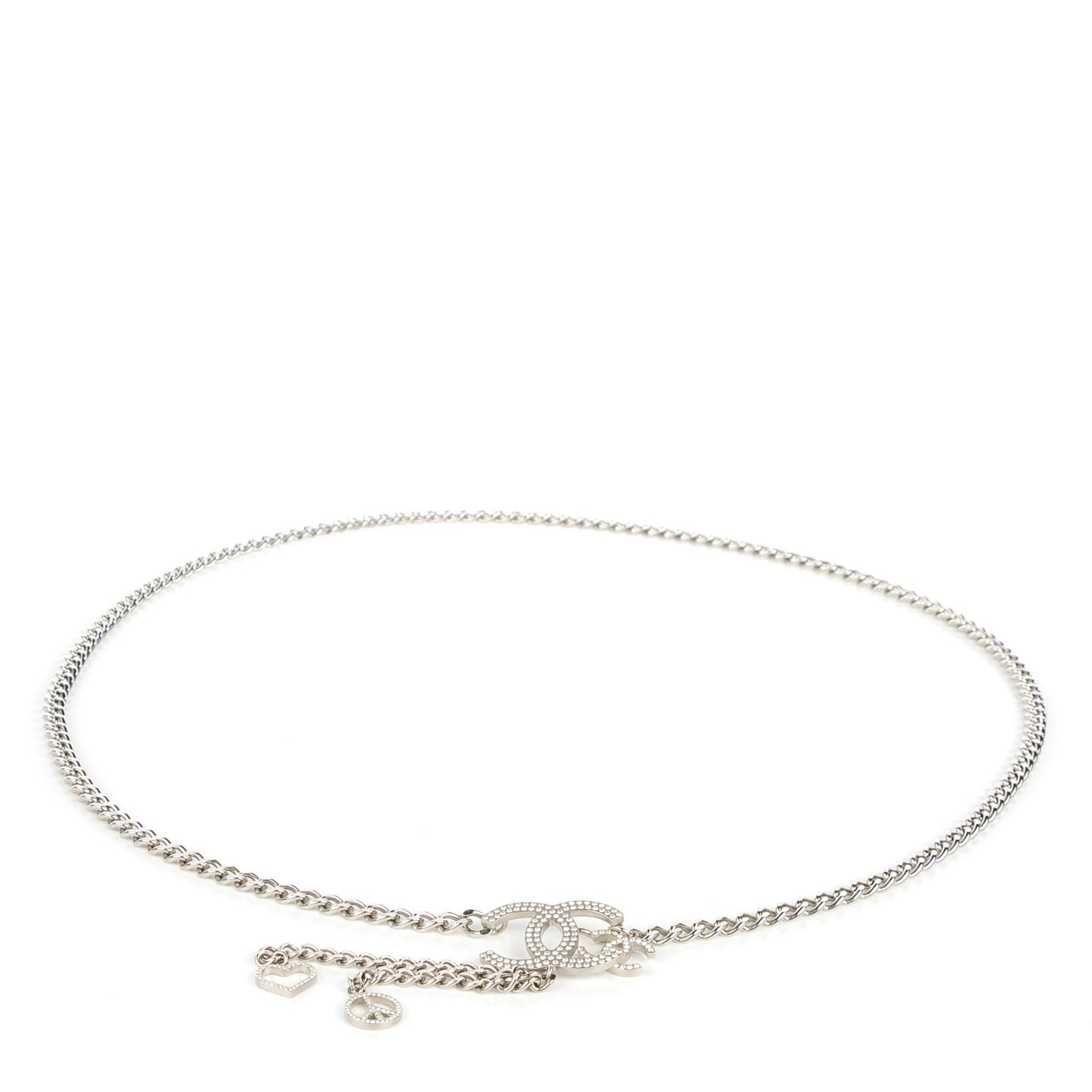 Crystal CC Charm Chain Belt Silver