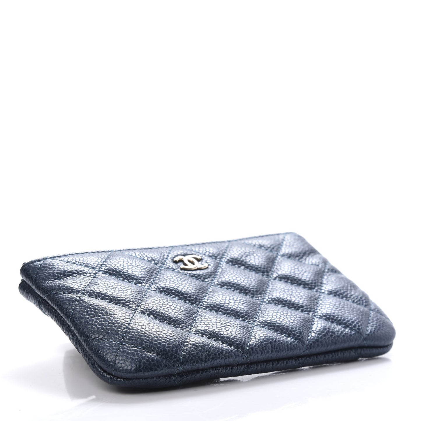 Metallic Caviar Quilted Small Cosmetic Case Dark Blue