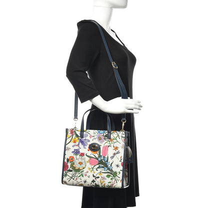 Gucci Canvas Medium Flora Tote White Multicolor Blue Agata 3 of 13