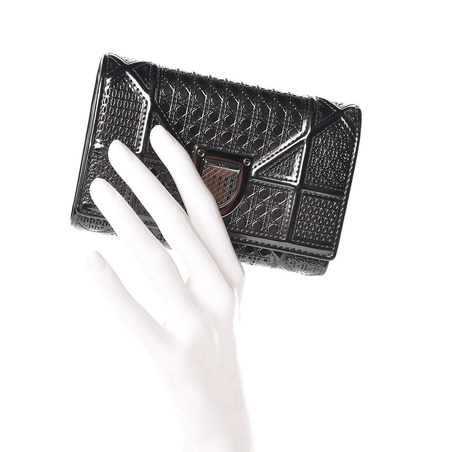 Metallic Patent Micro-Cannage Diorama Elancee Wallet Onyx Black