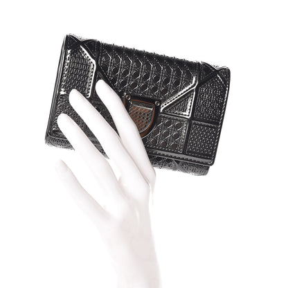 Christian Dior Metallic Patent Micro-Cannage Diorama Elancee Wallet Onyx Black 2 of 8