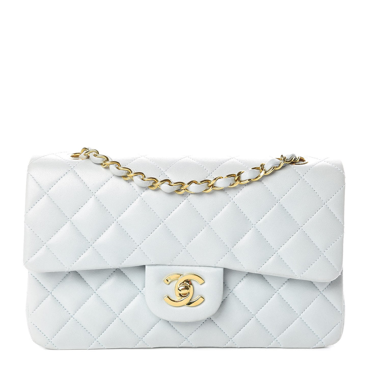Lambskin Quilted Small Double Flap Light Blue