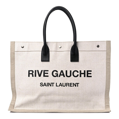 Saint Laurent Linen Calfskin Rive Gauche Tote Optic White 1 of 14