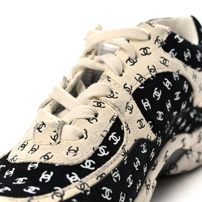 Chanel Nylon Suede Calfskin Printed CC Sneakers 37.5 White Black 10 of 10
