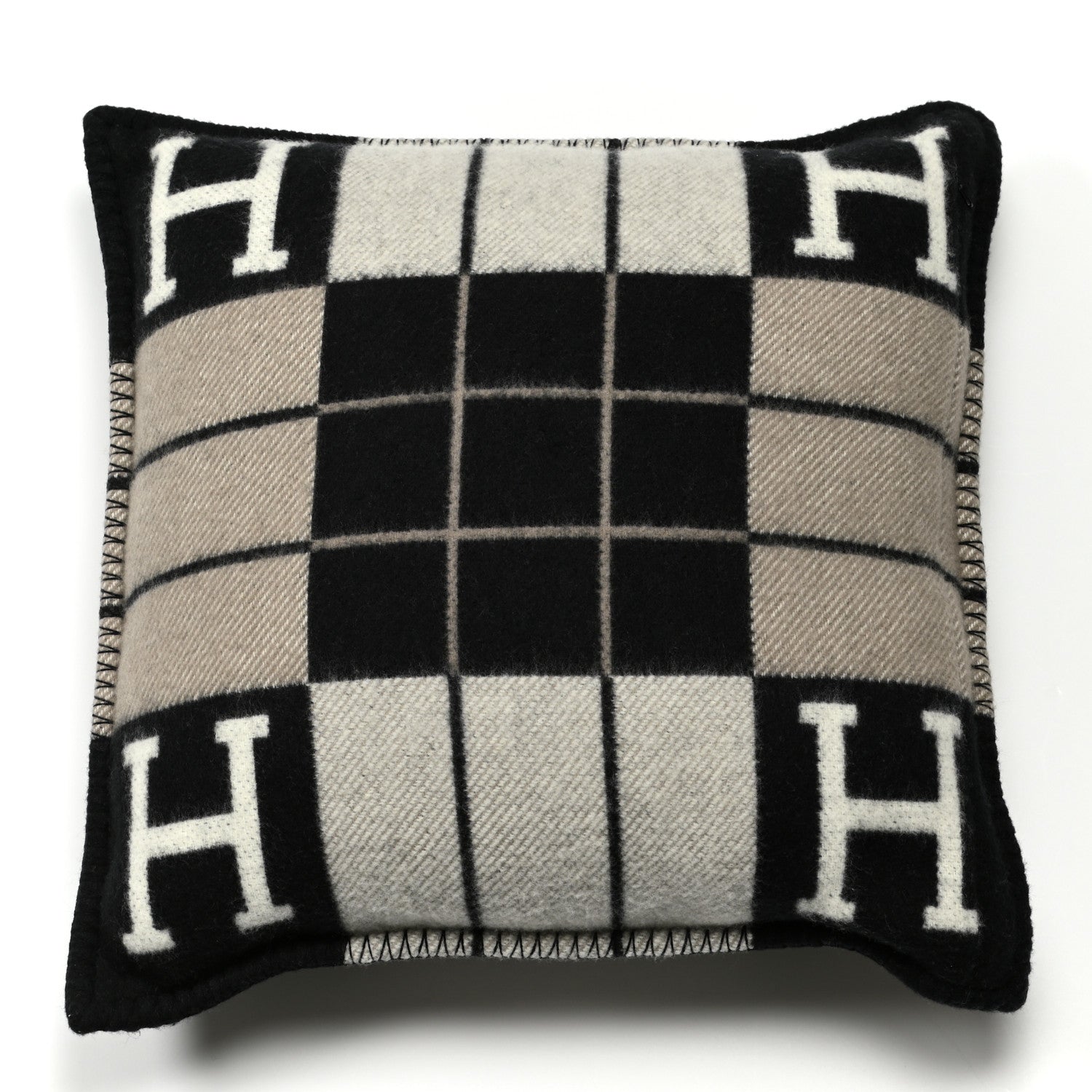 Hermes Wool Cashmere Avalon III Pillow PM Ecru Black 2 of 3