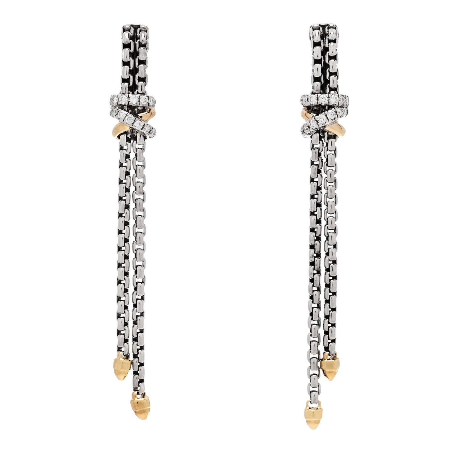 Sterling Silver 18K Yellow Gold Diamond Helena Box Chain Drop Earrings