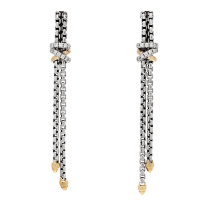 David Yurman Sterling Silver 18K Yellow Gold Diamond Helena Box Chain Drop Earrings 1 of 4