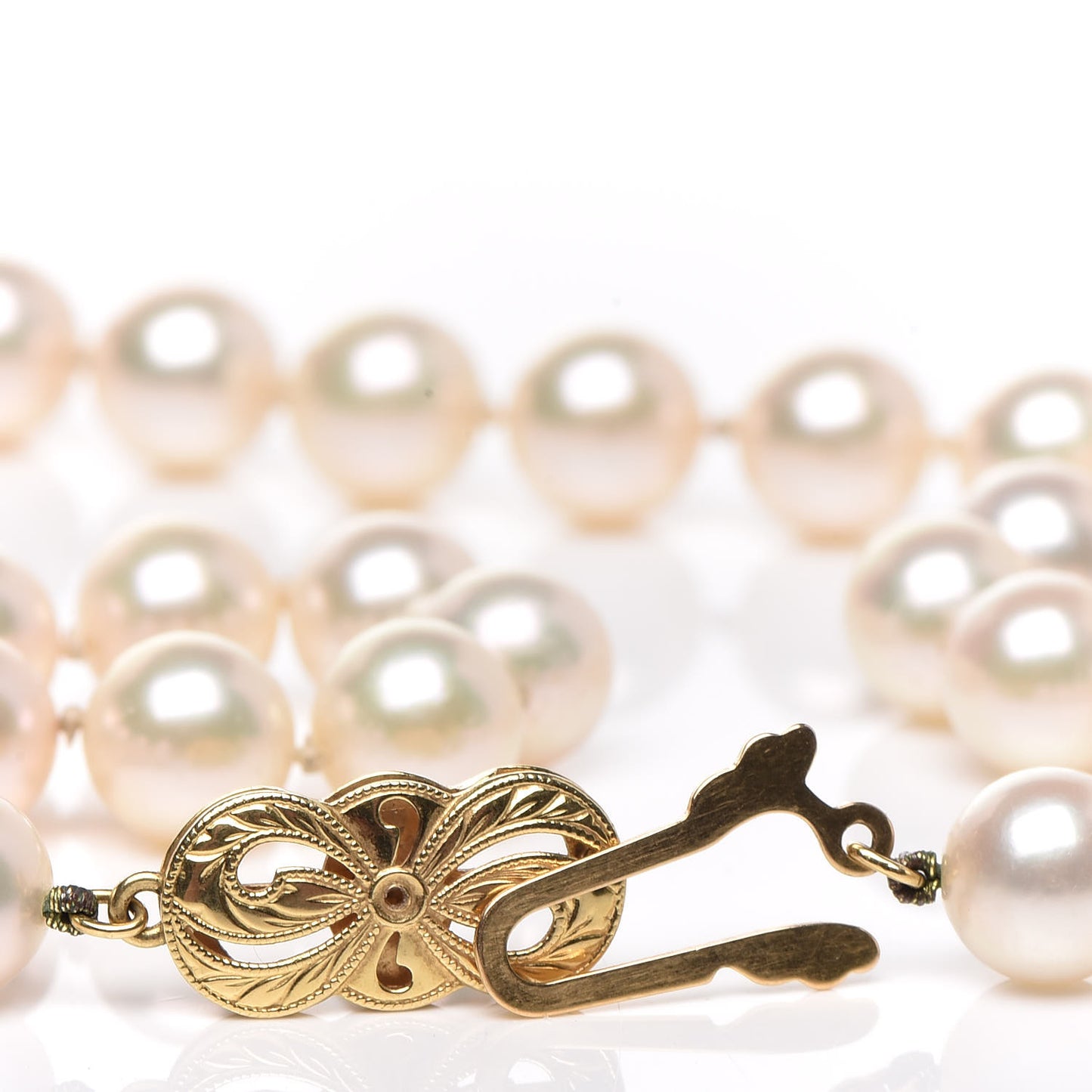 18K Yellow Gold Akoya Cultured Pearl 7-7.5mm Strand Necklace 16"