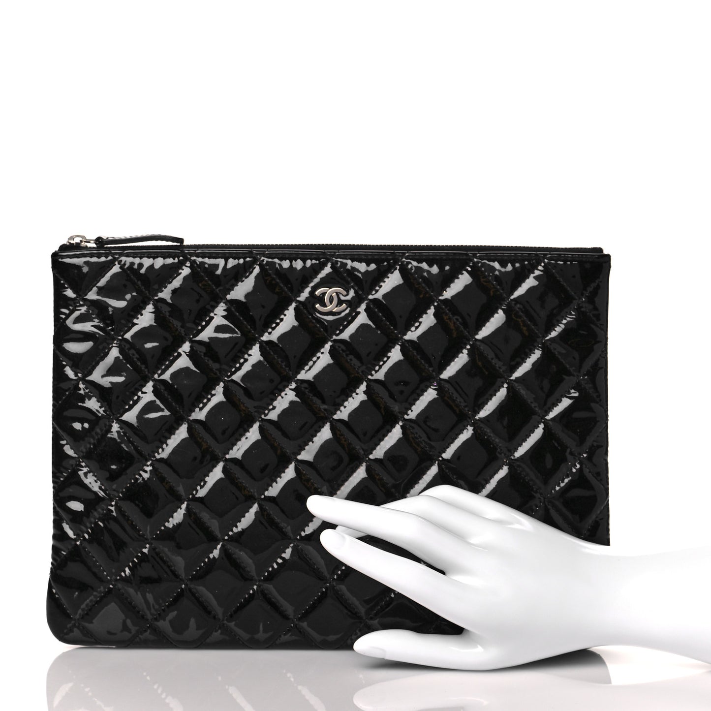 Patent Calfskin Quilted Medium Cosmetic Case Black