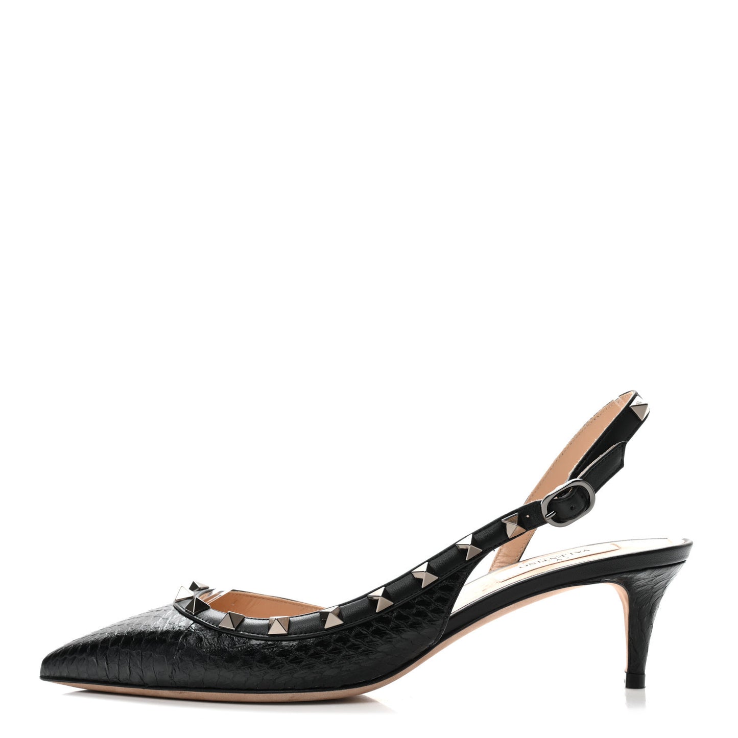 Snakeskin Rockstud Half D'Orsay Slingback 50mm Pumps 38 Black