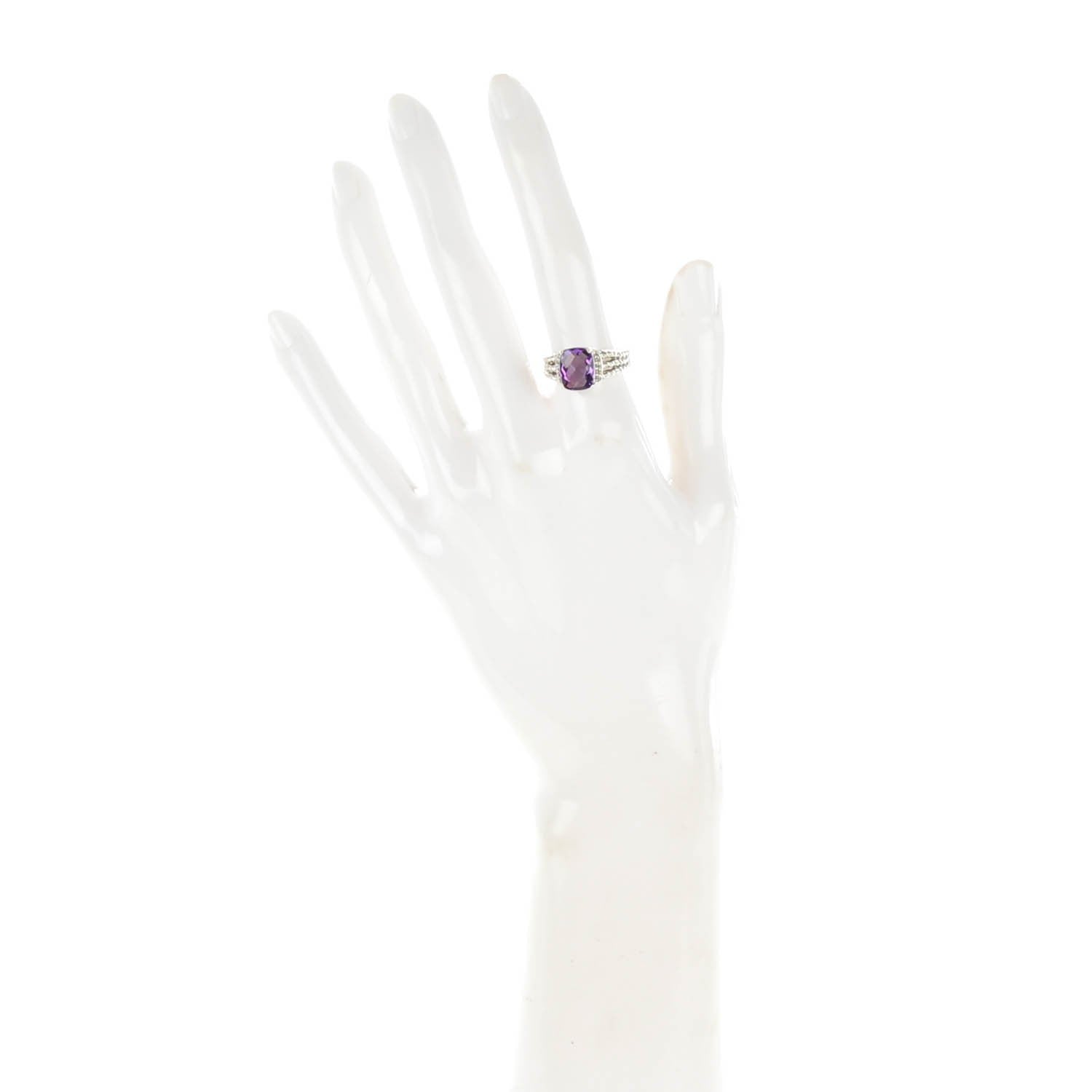 David Yurman Sterling Silver Diamond Amethyst 10mm Petite Wheaton Ring 54 7 2 of 5