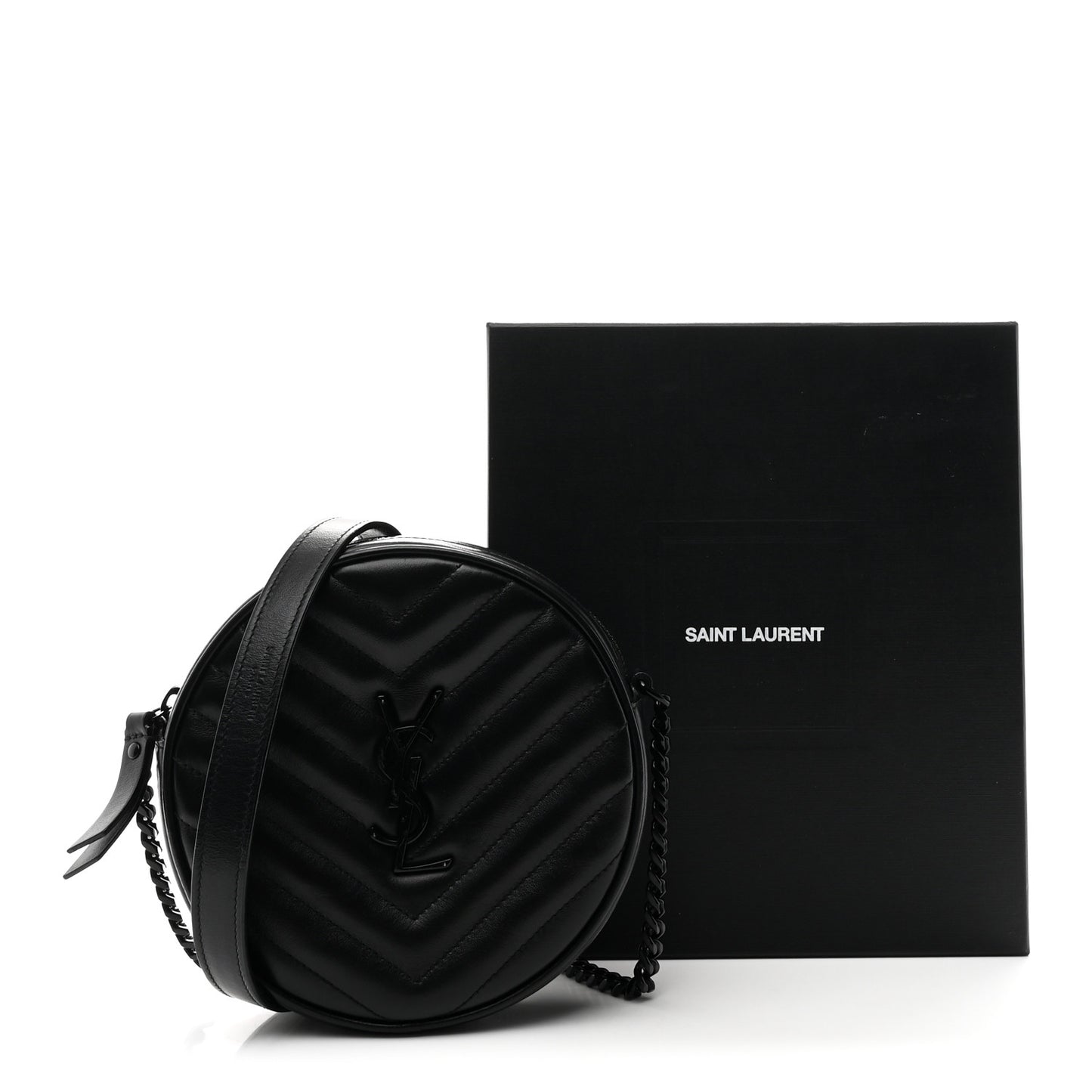 Calfskin Matelasse Chevron Round Vinyle Camera Bag Black