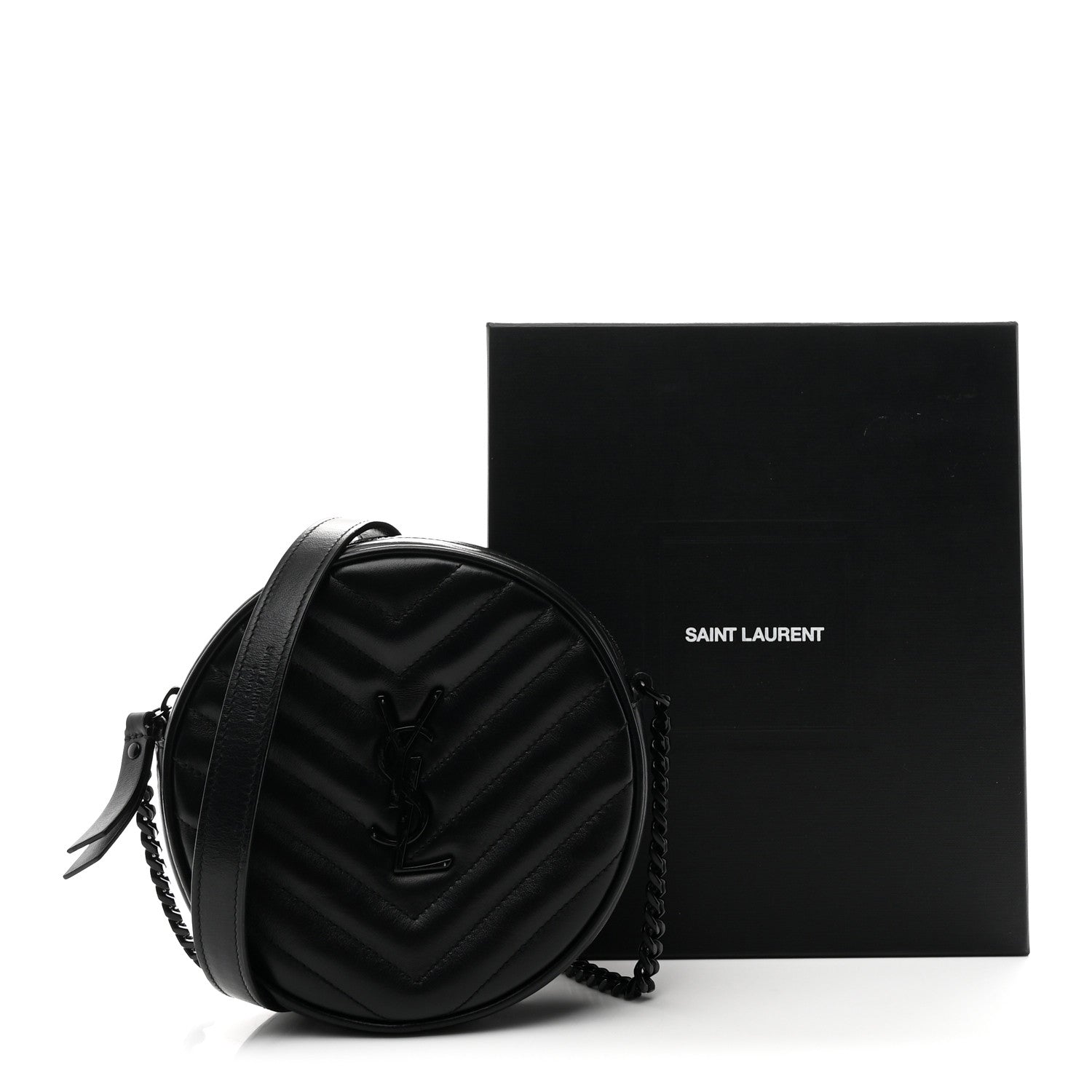 Saint Laurent Calfskin Matelasse Chevron Round Vinyle Camera Bag Black 11 of 11