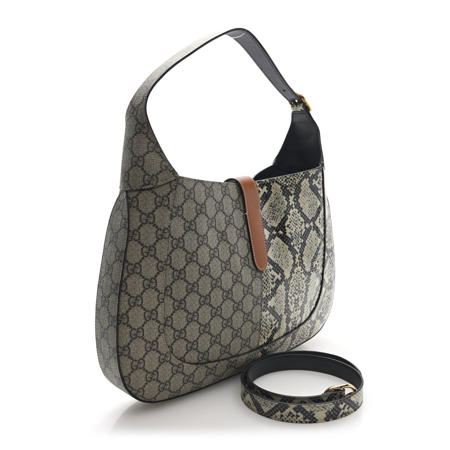 Gucci GG Supreme Monogram Snakeskin Medium Jackie 1961 Hobo Beige Ebony 3 of 9