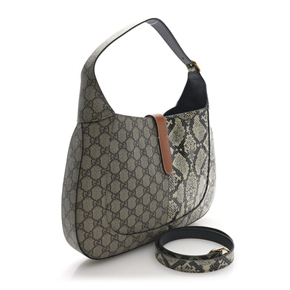 Gucci GG Supreme Monogram Snakeskin Medium Jackie 1961 Hobo Beige Ebony 3 of 9
