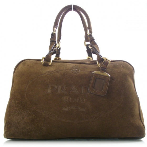 Prada Scamosciato Suede Logo Bowler Brown 1 of 11