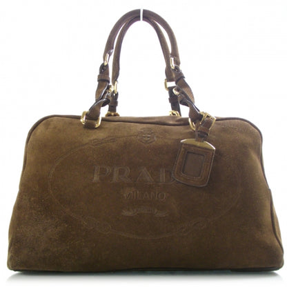 Prada Scamosciato Suede Logo Bowler Brown 1 of 11