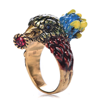 Gucci Metal Resin Crystal Bird Ring 10.5 Aged Gold Multicolor 1 of 5