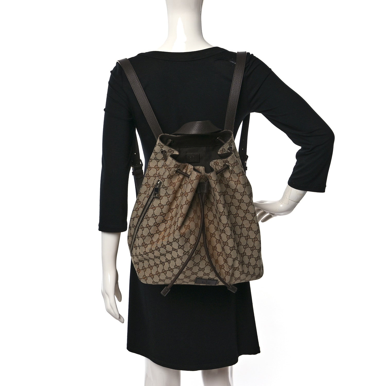 Gucci Monogram Dollar Calfskin O Drawstring Backpack Beige Ebony Testa di Moro Dark Chocolate 2 of 9