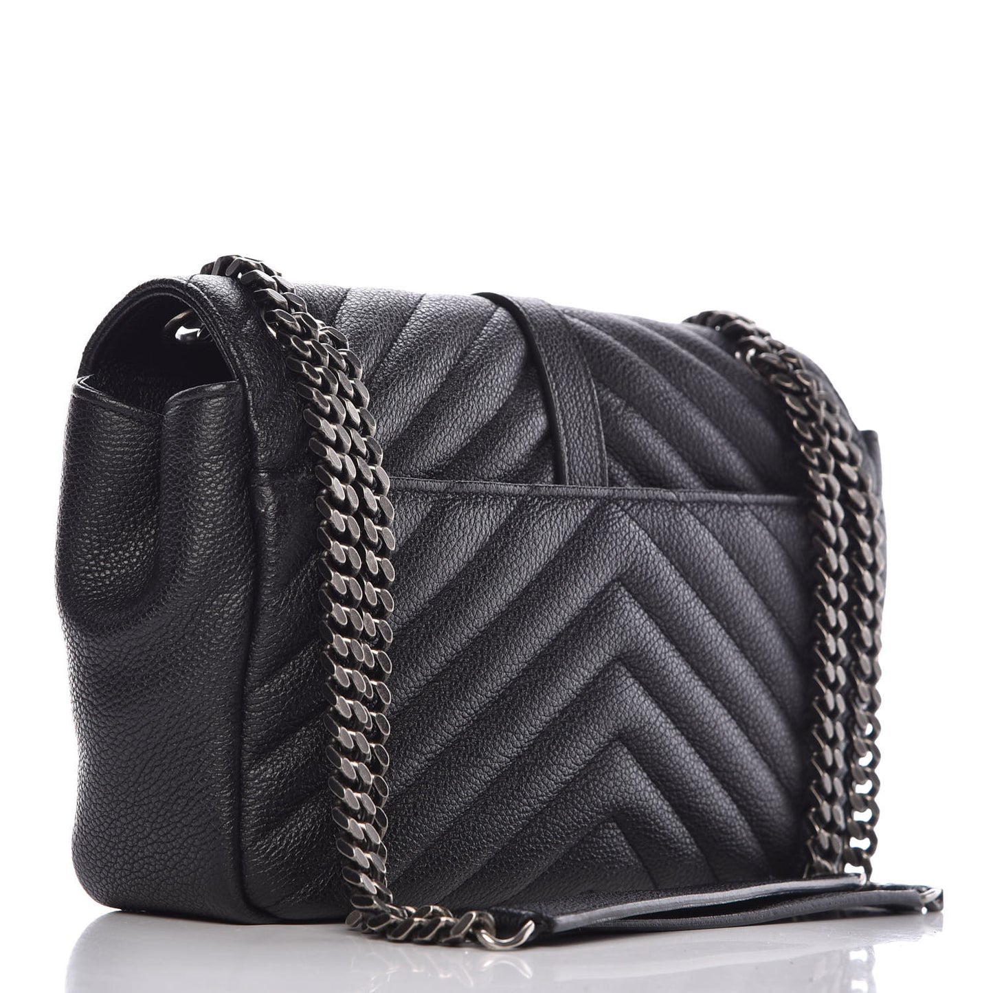Grained Calfskin Matelasse Chevron Medium Monogram Chain Bag Black