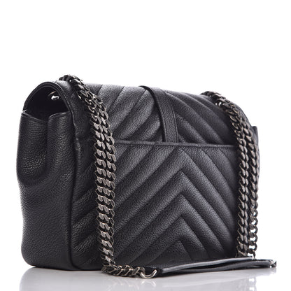 Saint Laurent Grained Calfskin Matelasse Chevron Medium Monogram Chain Bag Black 3 of 9
