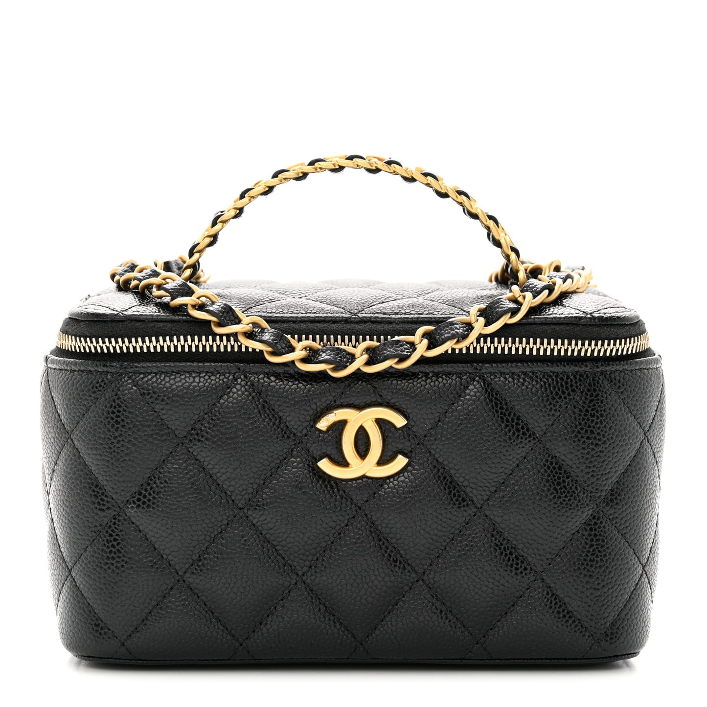 Shiny Caviar Quilted Pick Me Up Vanity Case Black