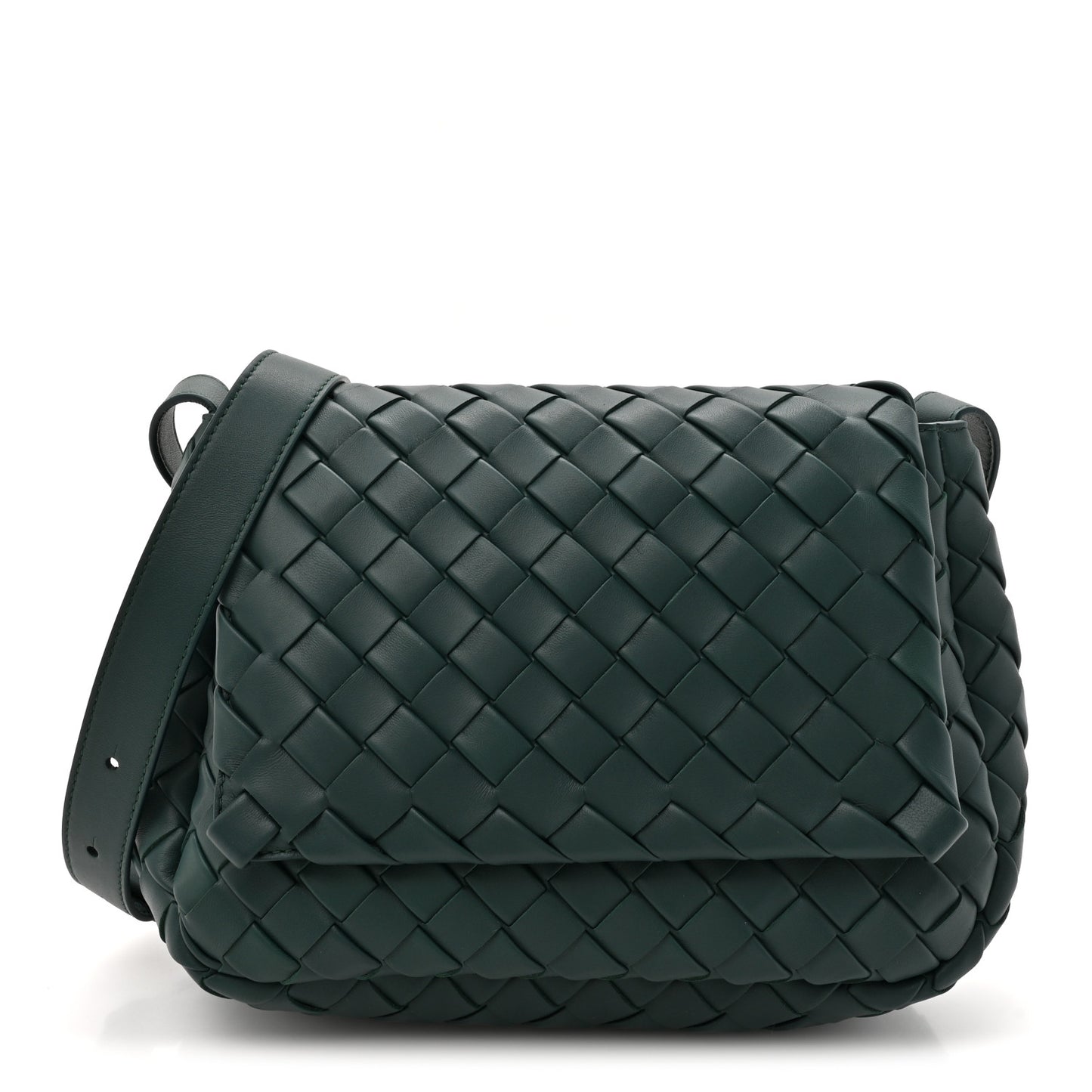 Nappa Intrecciato Small Cobble Messenger Bag Emerald Green