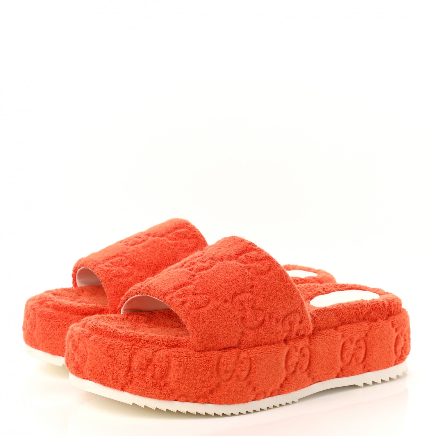 Gucci Terry Cloth GG Monogram Angelina Platform 55mm Slide Sandals 40 Deep Orange 3 of 9