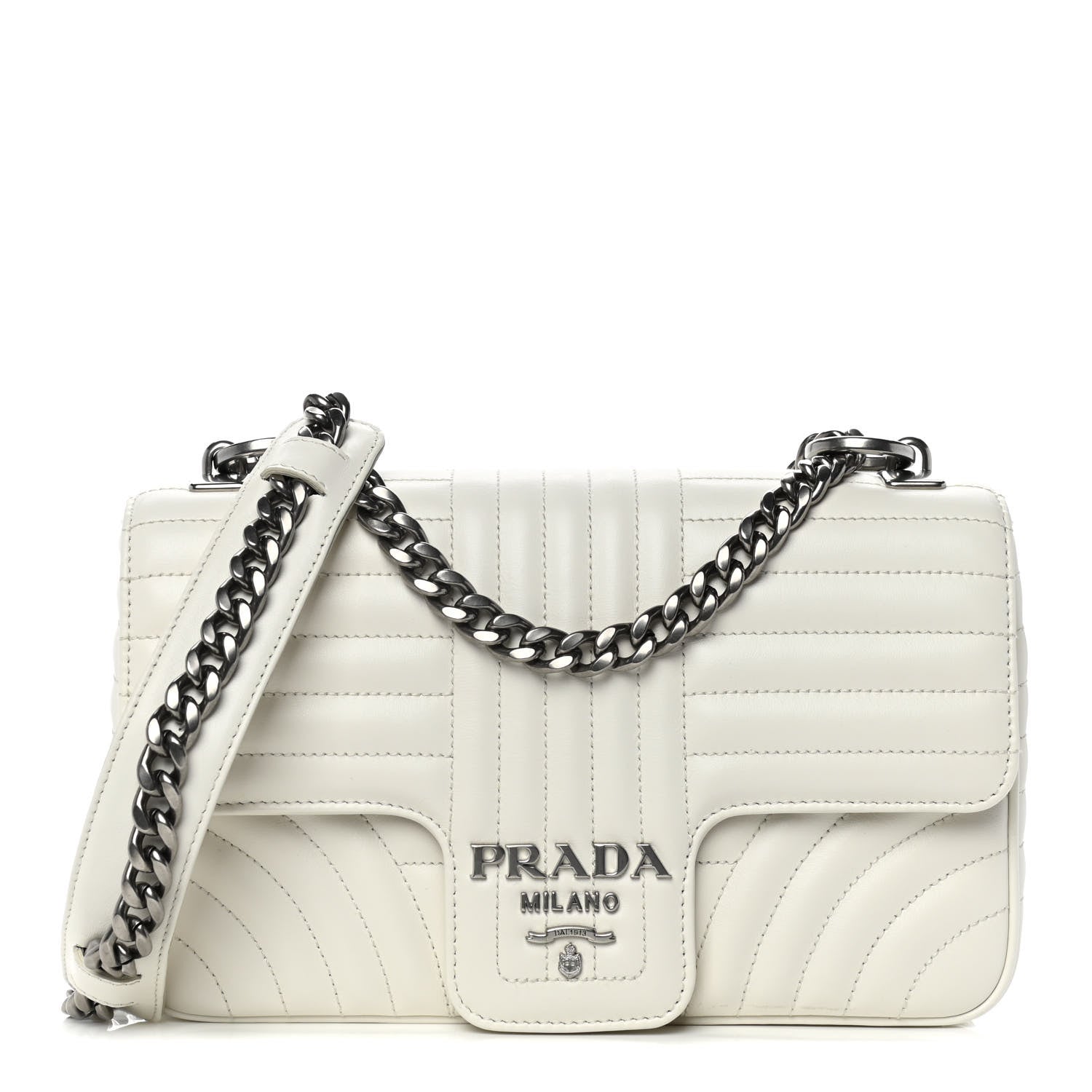 Prada Soft Calfskin Impunture Diagramme Medium Chain Flap Shoulder Bag White 1 of 12