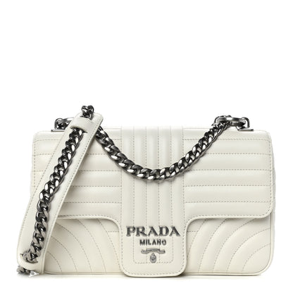 Prada Soft Calfskin Impunture Diagramme Medium Chain Flap Shoulder Bag White 1 of 12