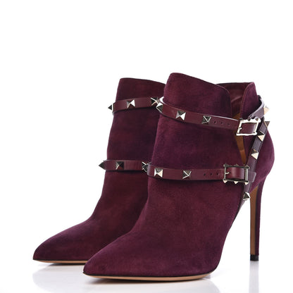 Valentino Garavani Suede Rockstud Double Buckle 100mm Ankle Boots 37.5 Rubin 3 of 8