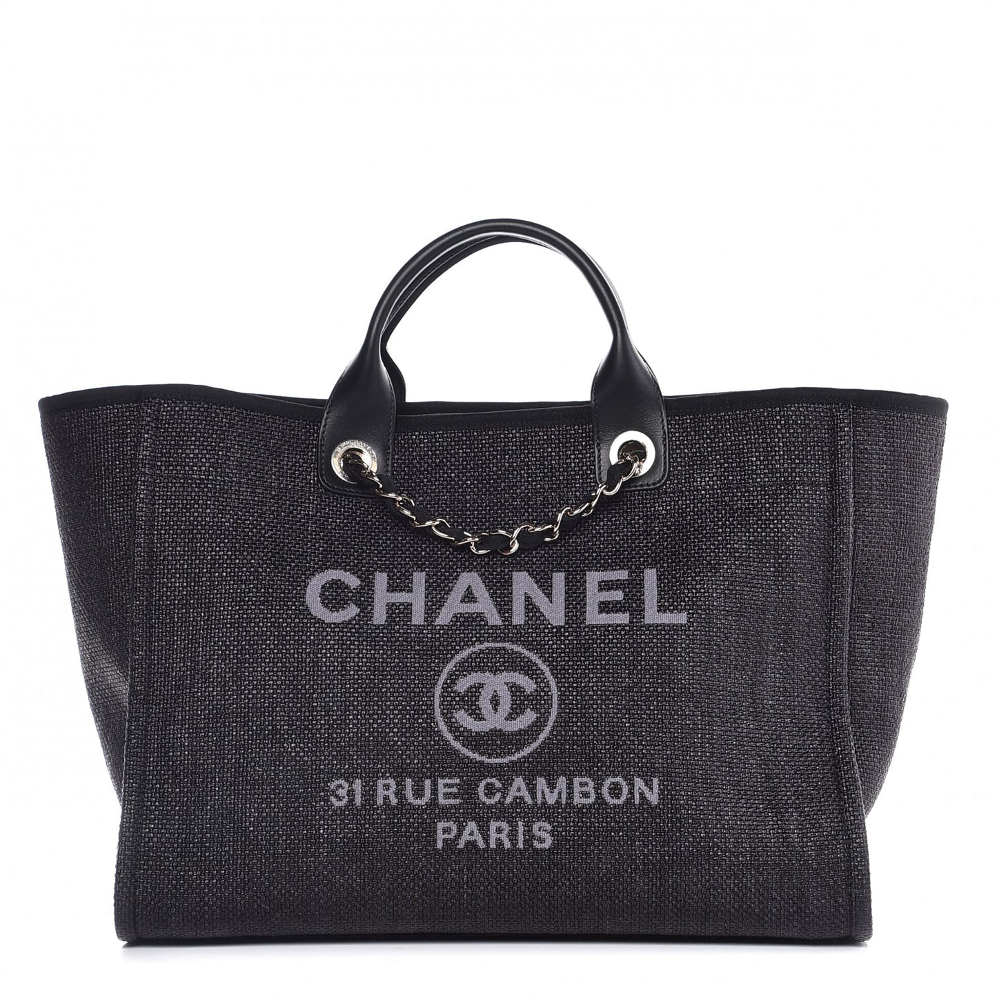 Woven Straw Raffia Large Deauville Tote Black